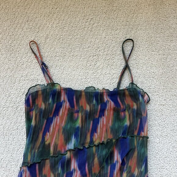 URBAN OUTFITTERS Women’s Dress Green Multi Mesh Mini Moxie Abstract Slip Size XS - Picture 6 of 11